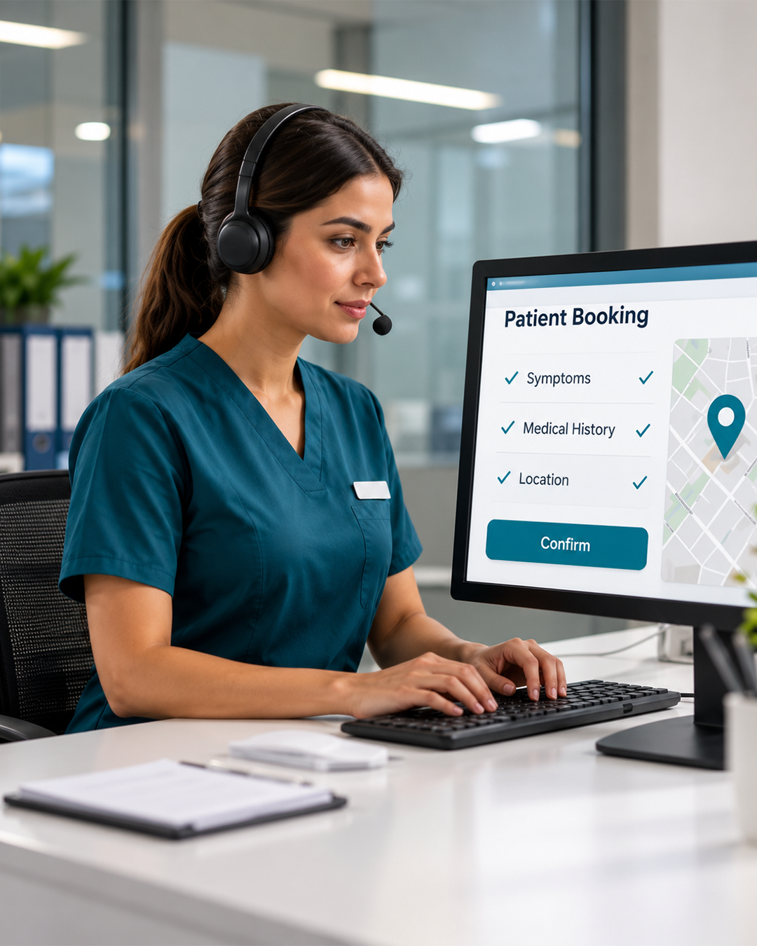 Care coordinator confirming patient details and location